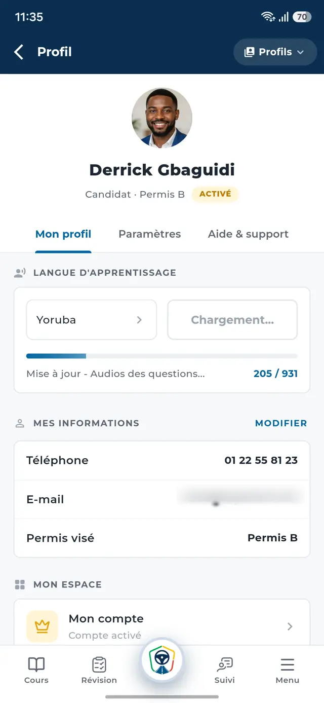 Téléchargement d'une langue nationale
