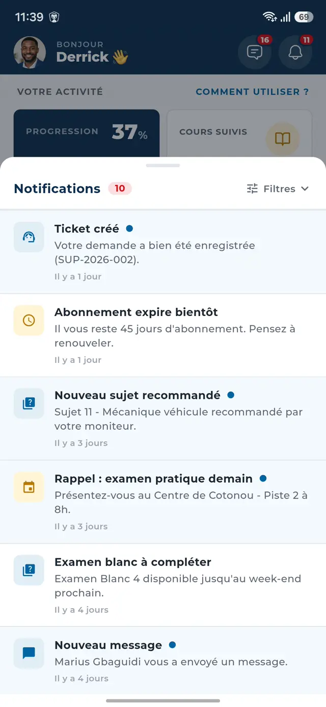 Notifications, suite