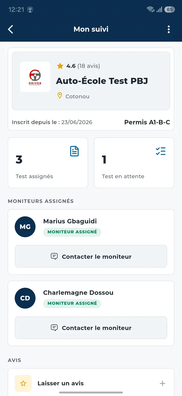 Fiche d'une auto-école