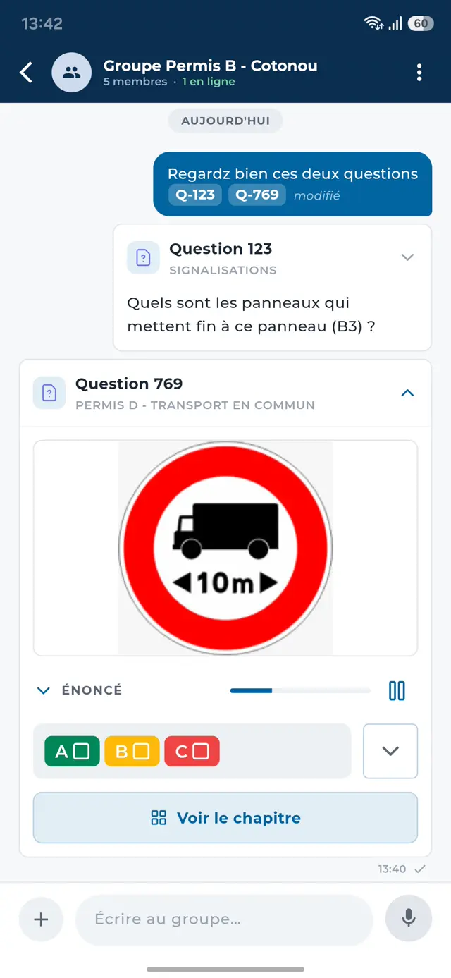 Questions partagées dans le chat
