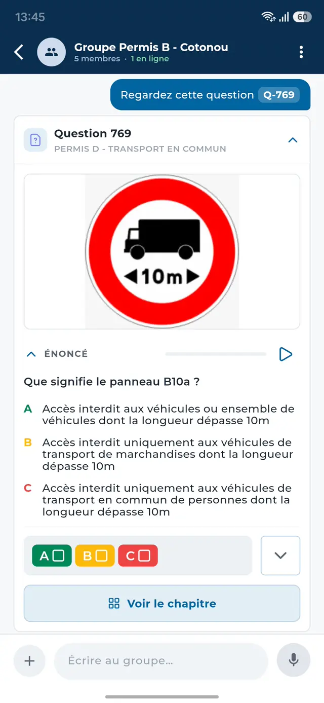 Énoncé partagé dans le chat